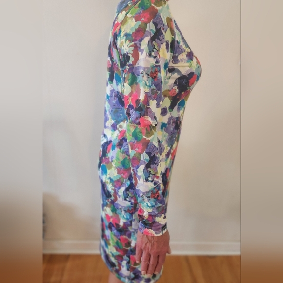 BODYCON dress SIZE LARGE ABSTRAC5 FLORAL WATERCOLOR ARTSY Stunning Vibrant - Picture 3 of 6